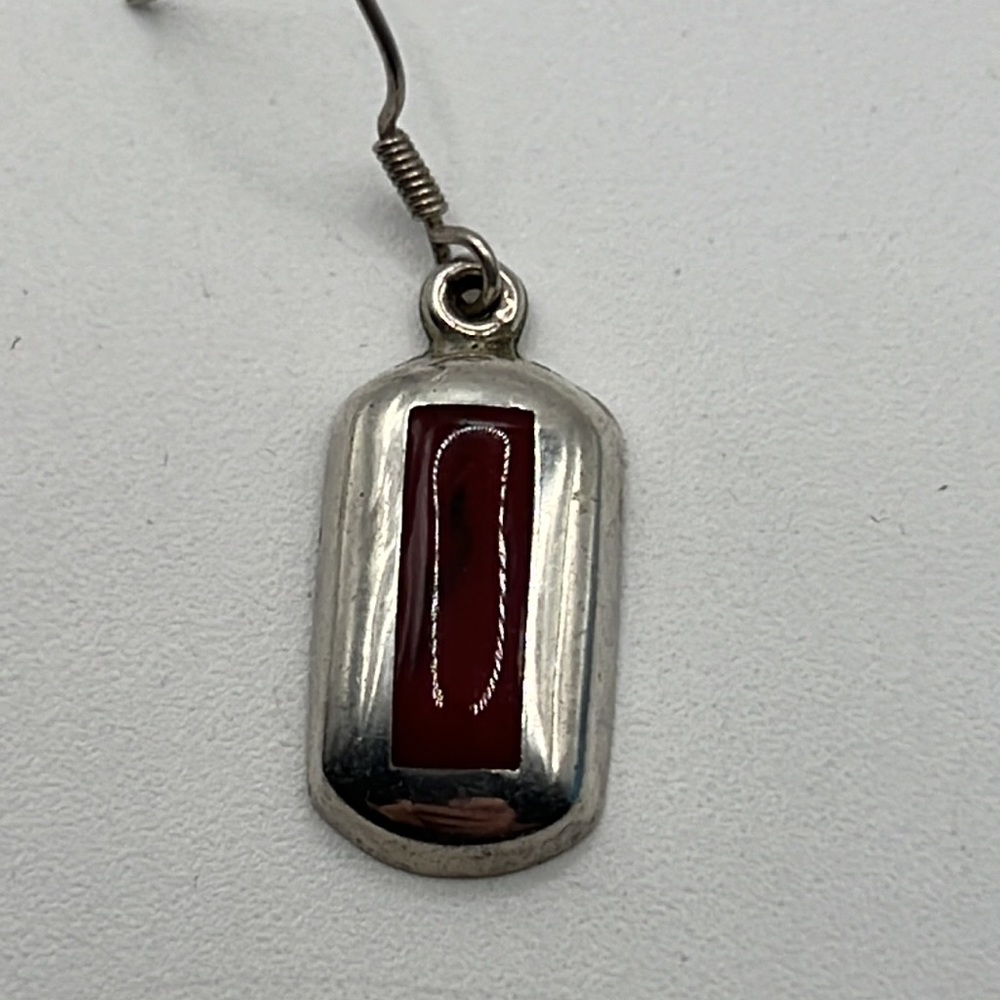 RED JASPER INLAY STERLING SILVER DANGLE EARRINGS - Picture 4 of 7